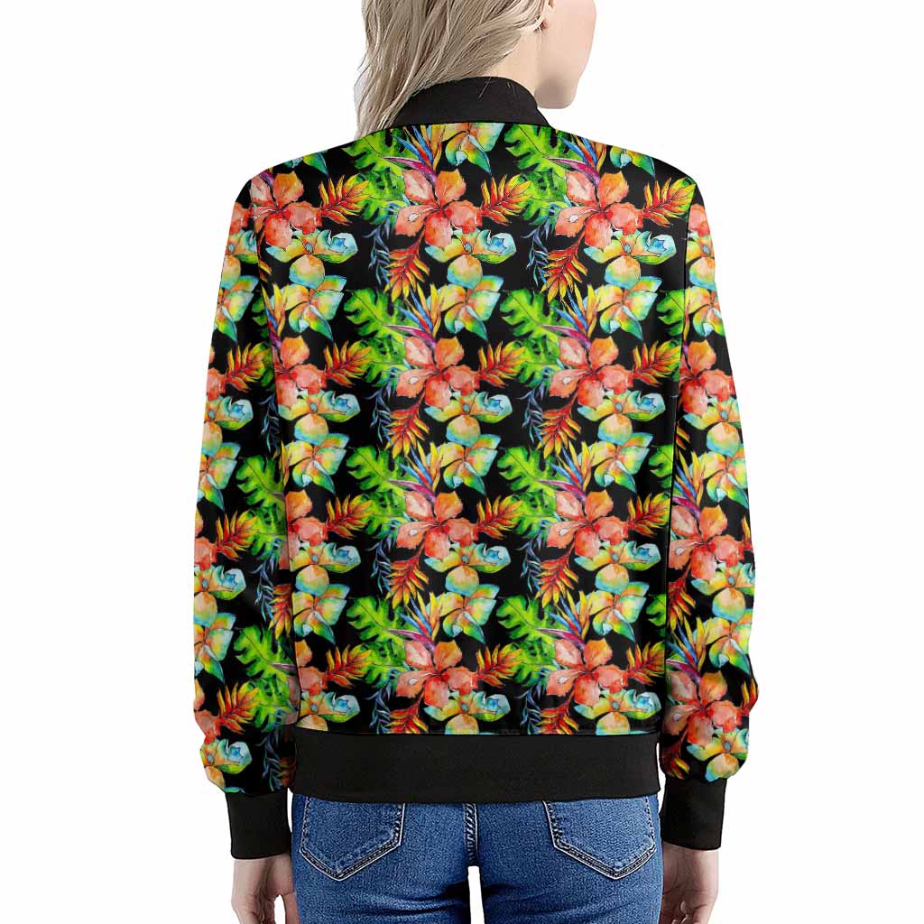Tropical Hawaii Flowers Pattern Print Women's Bomber Jacket