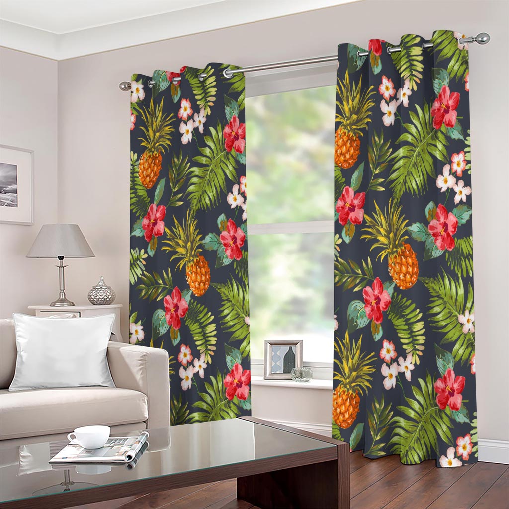 Tropical Hawaii Pineapple Pattern Print Extra Wide Grommet Curtains