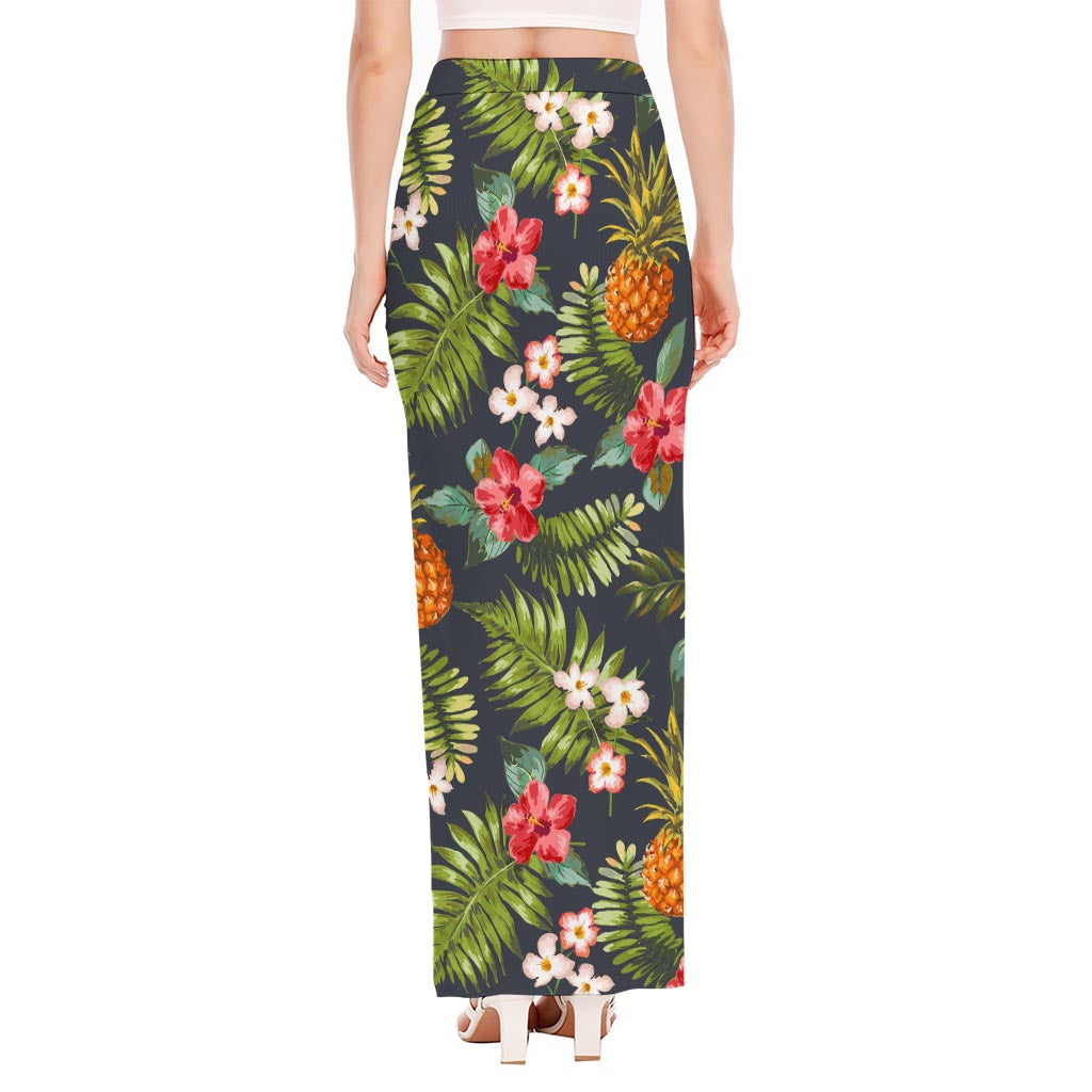 Tropical Hawaii Pineapple Pattern Print High Slit Maxi Skirt