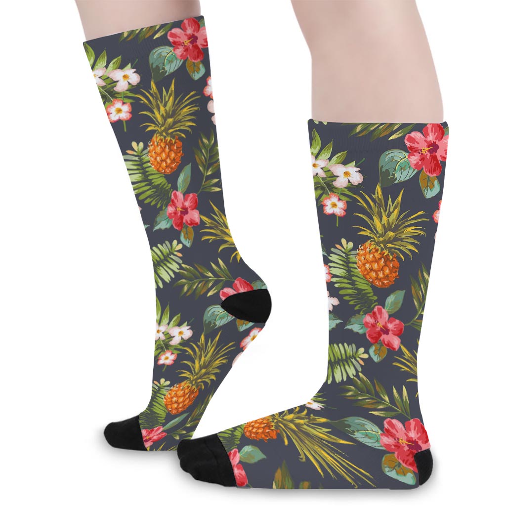 Tropical Hawaii Pineapple Pattern Print Long Socks
