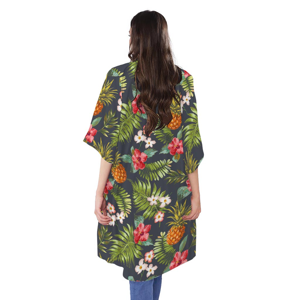Tropical Hawaii Pineapple Pattern Print Open Front Beach Cover Up