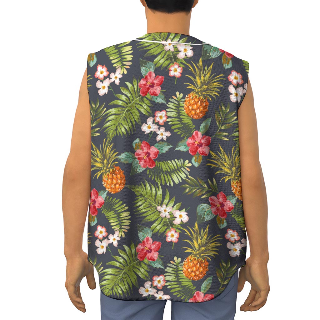 Tropical Hawaii Pineapple Pattern Print Sleeveless Baseball Jersey