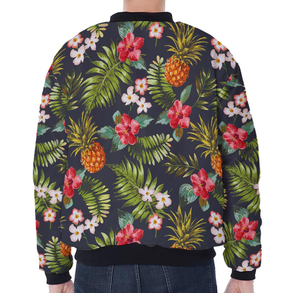 Tropical Hawaii Pineapple Pattern Print Zip Sleeve Bomber Jacket