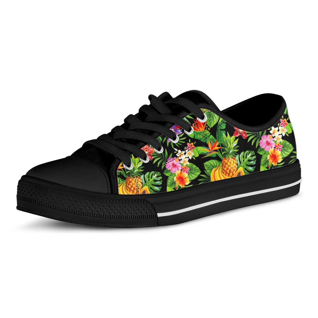 Tropical Hawaiian Fruits Pattern Print Black Low Top Sneakers