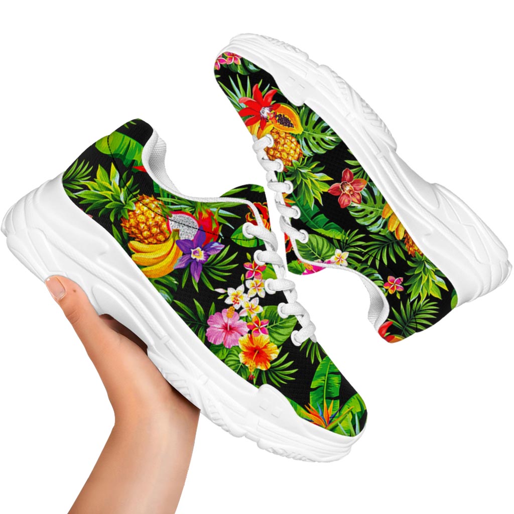 Tropical Hawaiian Fruits Pattern Print White Chunky Shoes