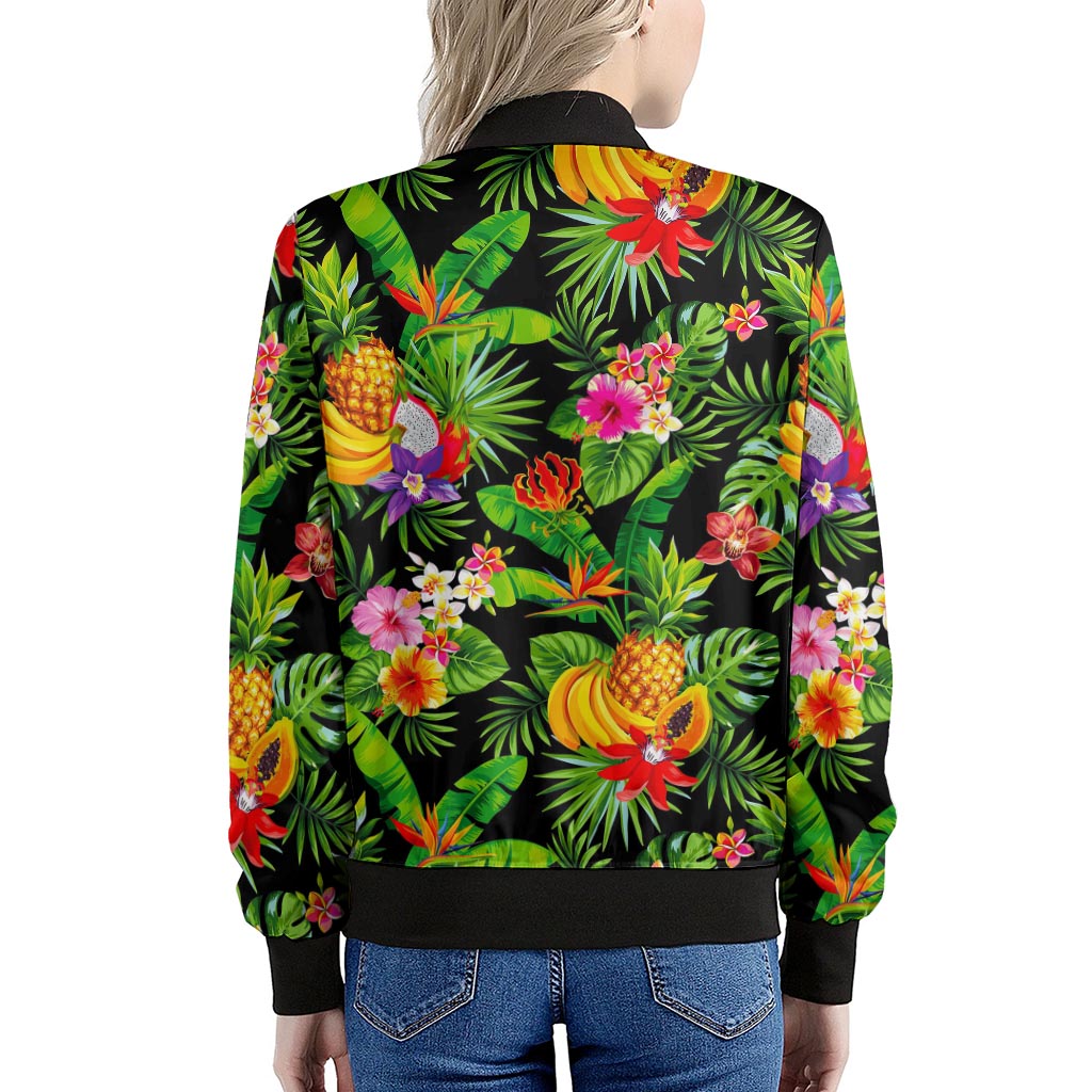 Tropical Hawaiian Fruits Pattern Print Women's Bomber Jacket