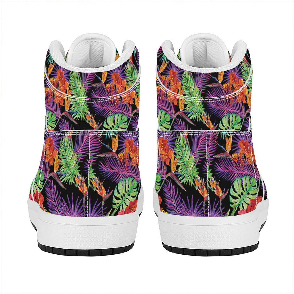 Tropical Hawaiian Jungle Print High Top Leather Sneakers