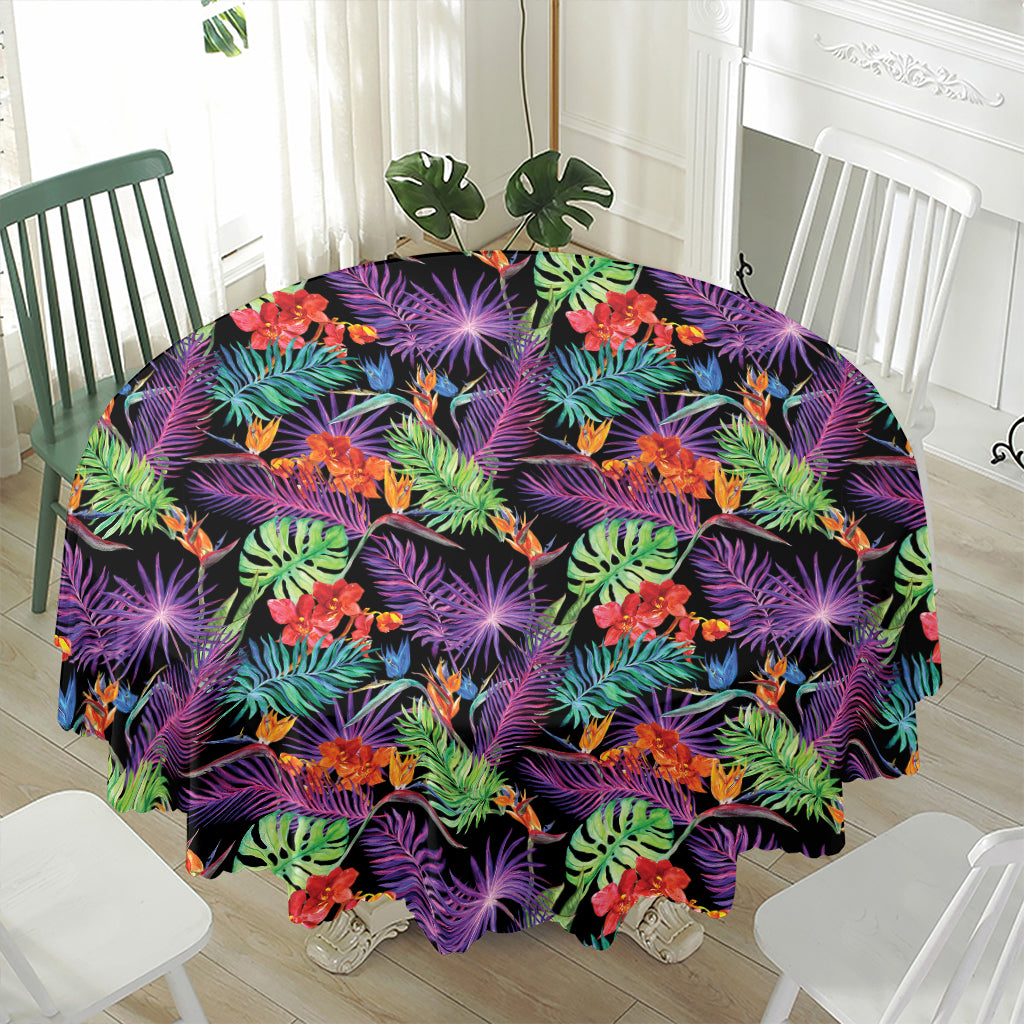 Tropical Hawaiian Jungle Print Waterproof Round Tablecloth