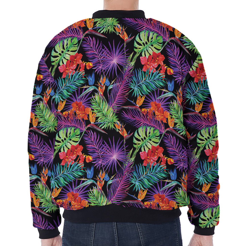 Tropical Hawaiian Jungle Print Zip Sleeve Bomber Jacket