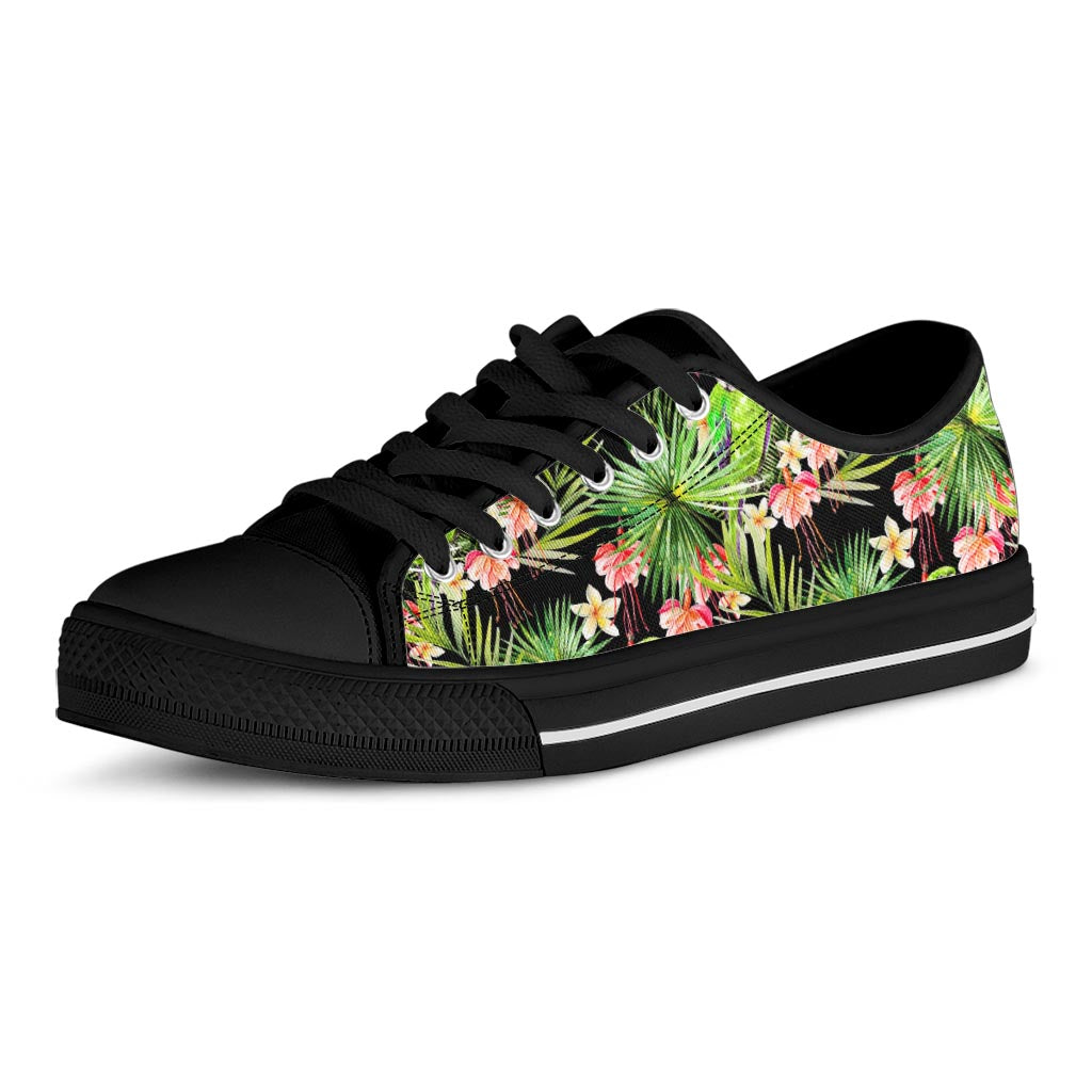 Tropical Hawaiian Parrot Pattern Print Black Low Top Sneakers