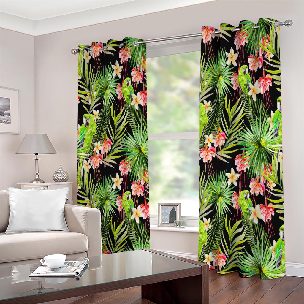 Tropical Hawaiian Parrot Pattern Print Extra Wide Grommet Curtains