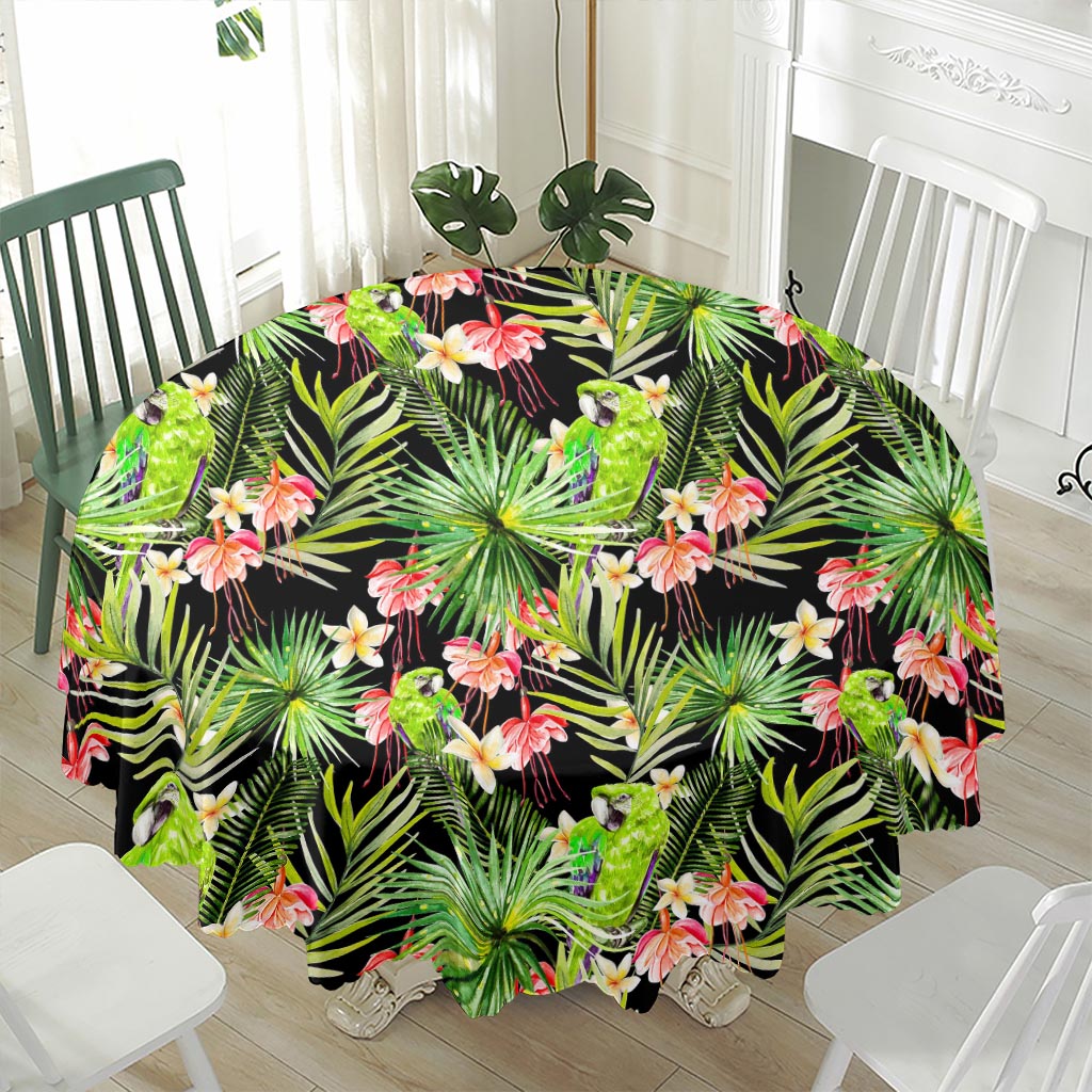 Tropical Hawaiian Parrot Pattern Print Waterproof Round Tablecloth
