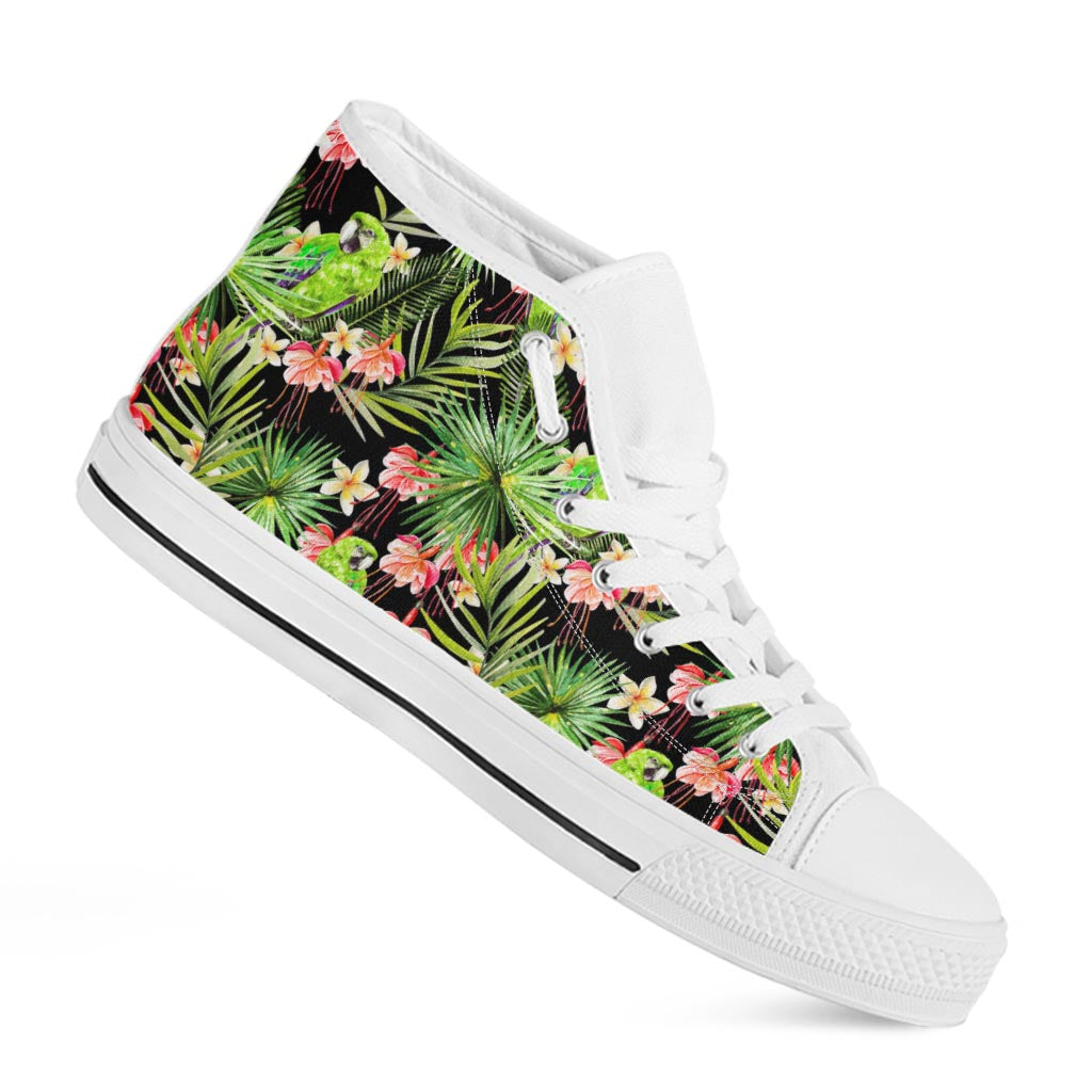 Tropical Hawaiian Parrot Pattern Print White High Top Sneakers
