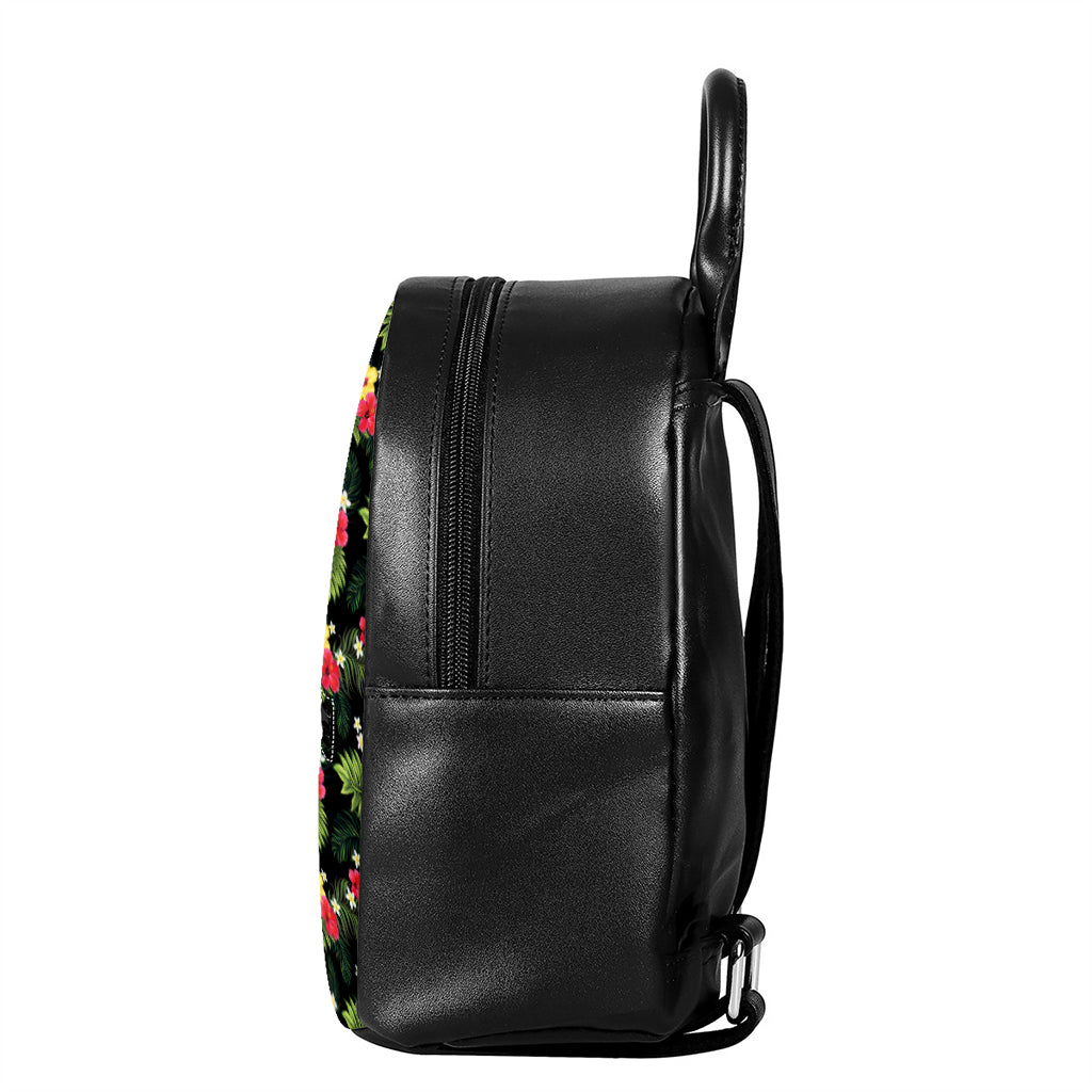 Tropical Hibiscus Aloha Pattern Print Leather Backpack