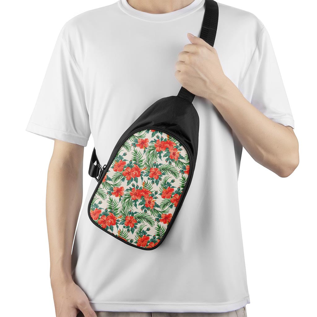 Tropical Hibiscus Blossom Pattern Print Chest Bag