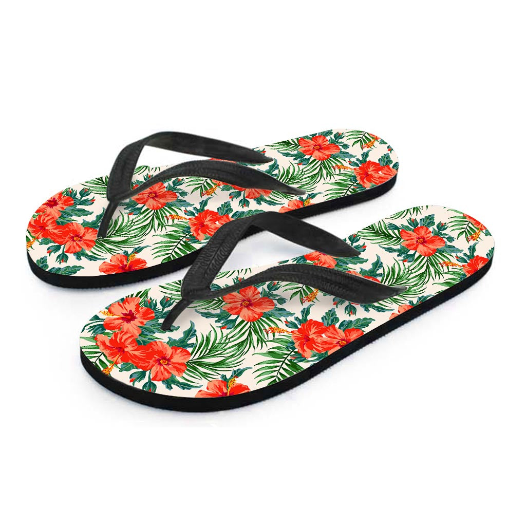 Tropical Hibiscus Blossom Pattern Print Flip Flops