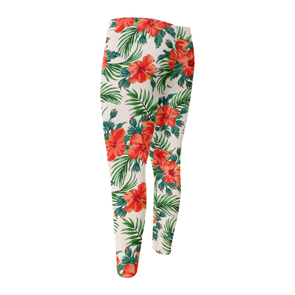 Tropical Hibiscus Blossom Pattern Print Men's Compression Pants