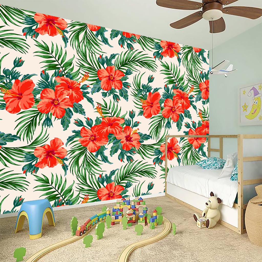 Tropical Hibiscus Blossom Pattern Print Wall Sticker