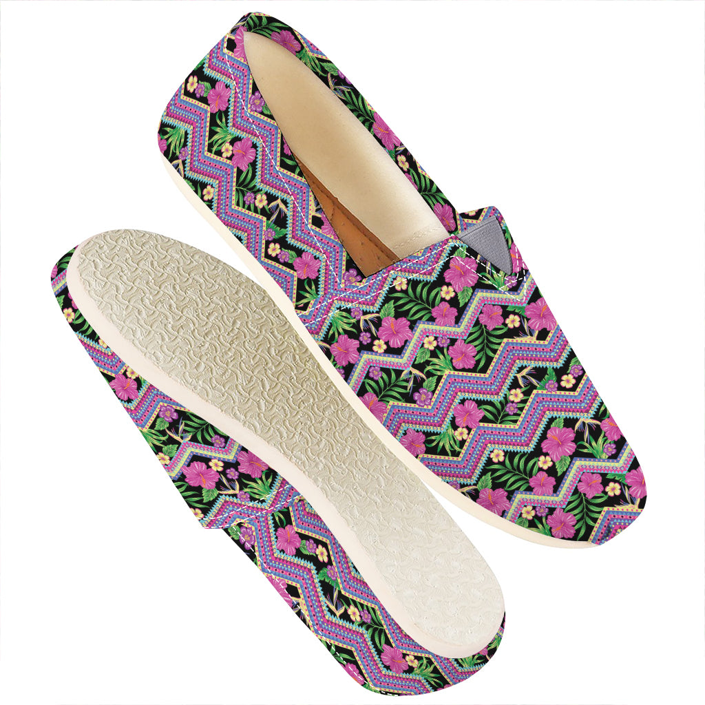 Tropical Hibiscus Flowers Aztec Print Casual Shoes