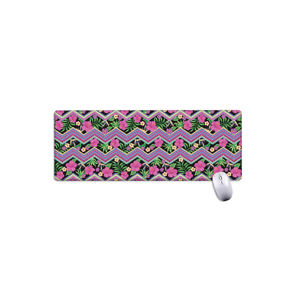 Tropical Hibiscus Flowers Aztec Print Extended Mouse Pad
