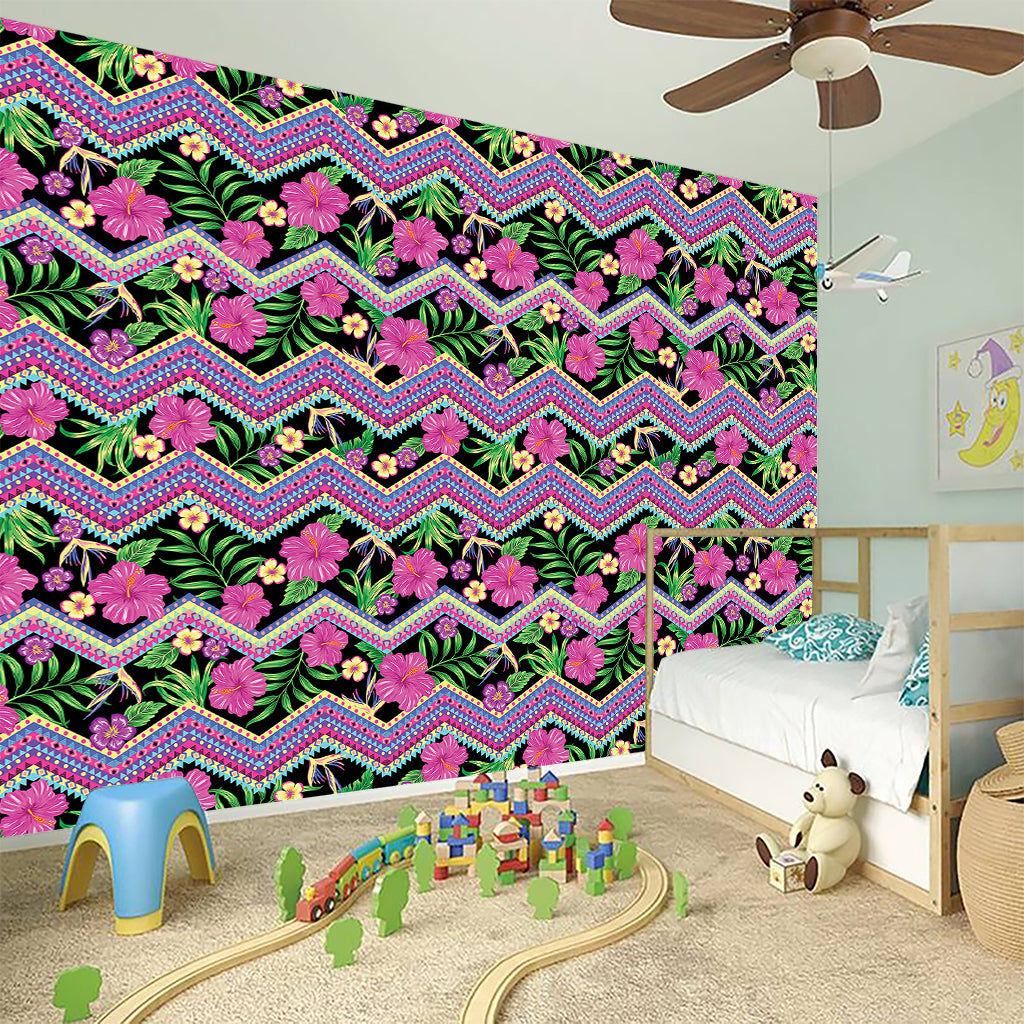 Tropical Hibiscus Flowers Aztec Print Wall Sticker