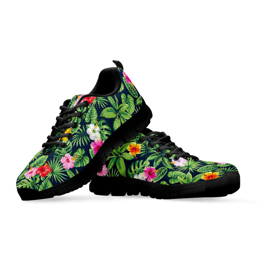 Tropical Hibiscus Flowers Pattern Print Black Running Shoes