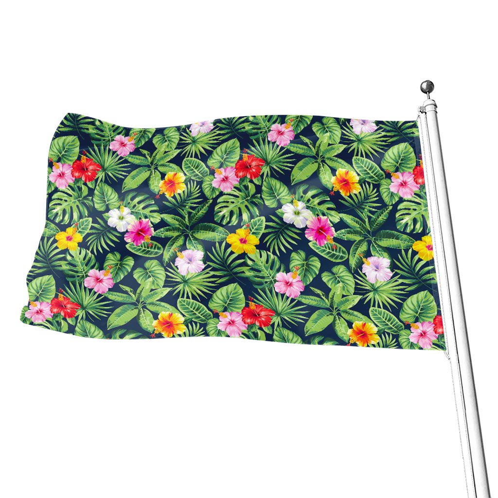 Tropical Hibiscus Flowers Pattern Print Flag