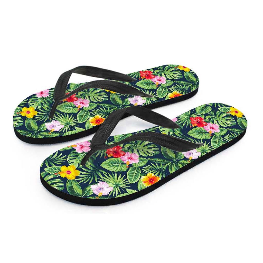 Tropical Hibiscus Flowers Pattern Print Flip Flops