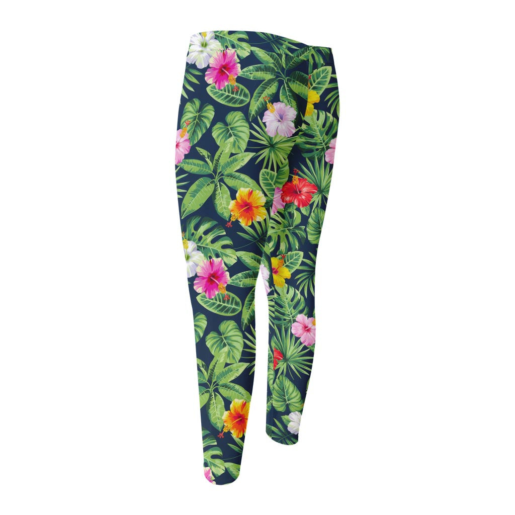 Tropical Hibiscus Flowers Pattern Print Men's Compression Pants