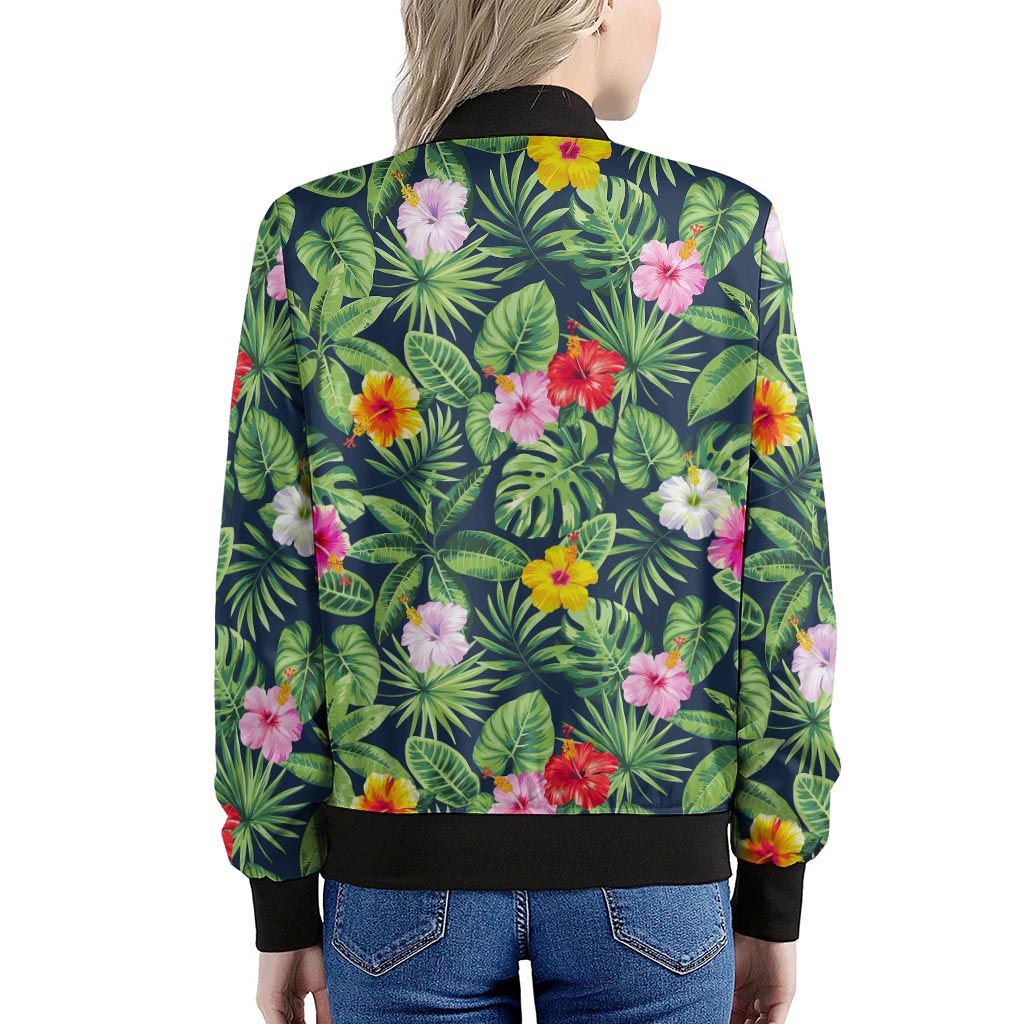 Tropical Hibiscus Flowers Pattern Print Women's Bomber Jacket