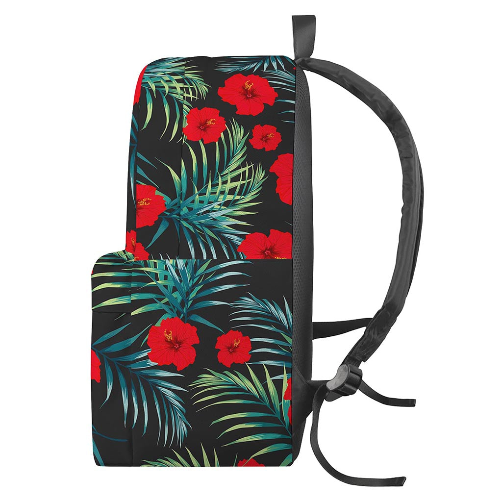 Tropical Hibiscus Leaves Pattern Print Backpack