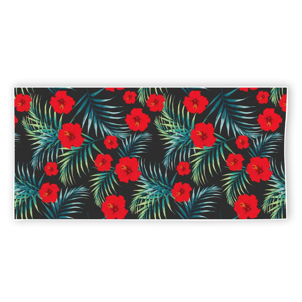 Tropical Hibiscus Leaves Pattern Print Beach Towel
