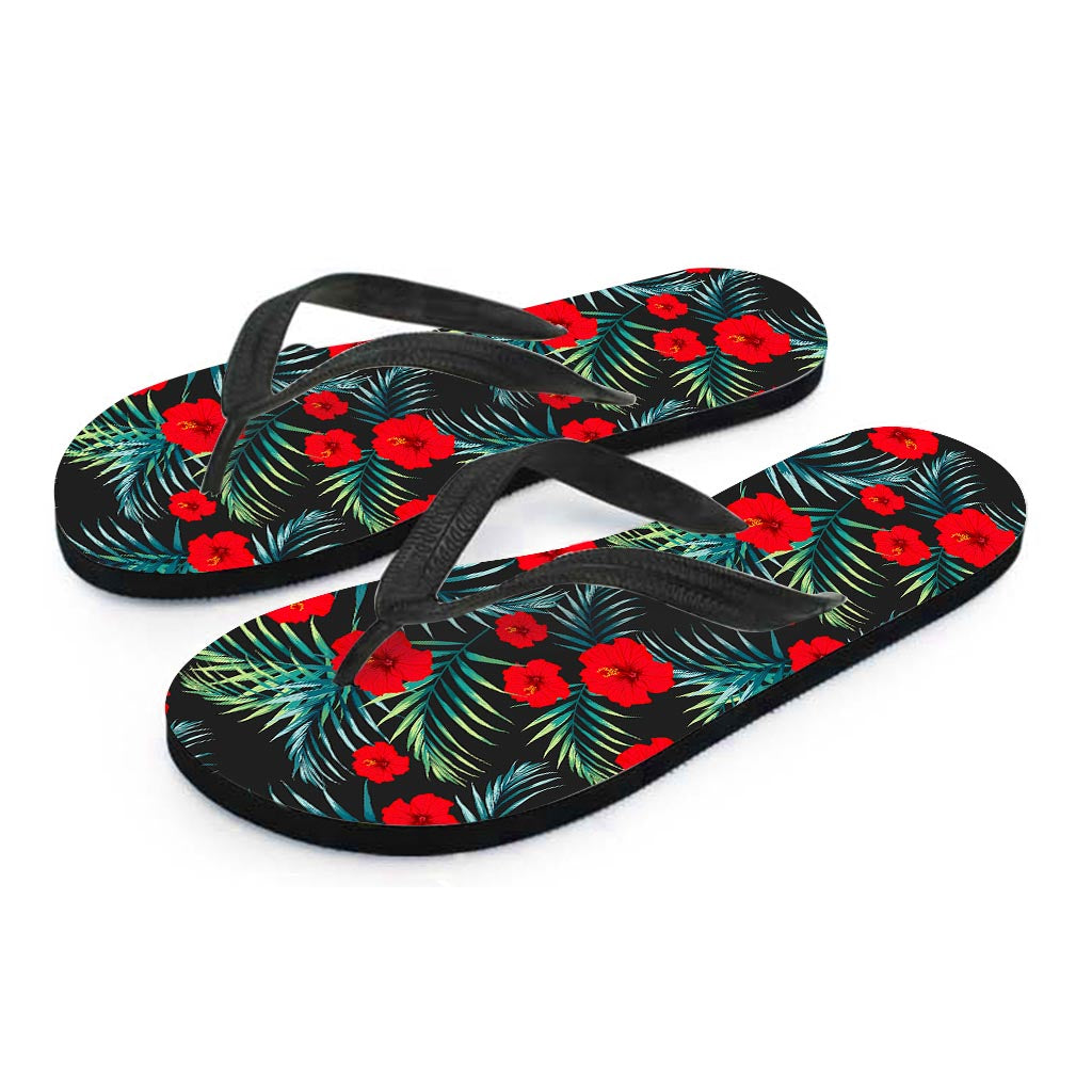 Tropical Hibiscus Leaves Pattern Print Flip Flops