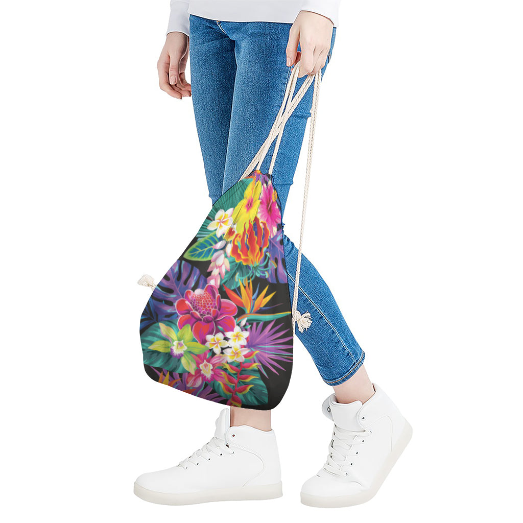 Tropical Hummingbird Print Drawstring Bag