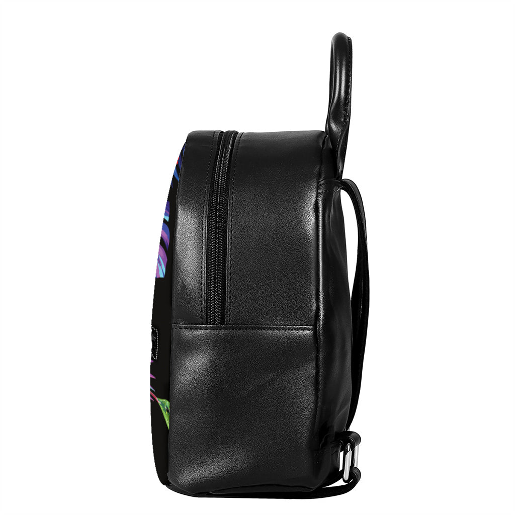 Tropical Hummingbird Print Leather Backpack