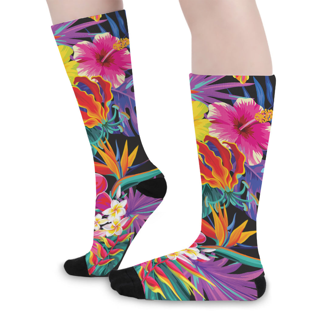 Tropical Hummingbird Print Long Socks