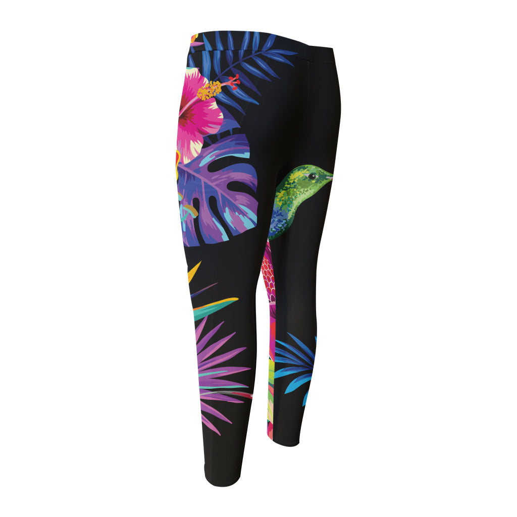 Tropical Hummingbird Print Men's Compression Pants