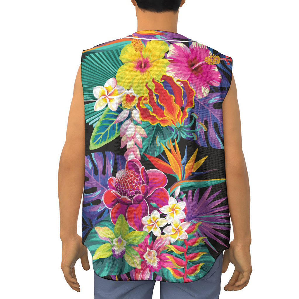 Tropical Hummingbird Print Sleeveless Baseball Jersey
