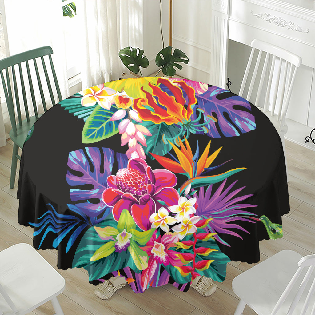 Tropical Hummingbird Print Waterproof Round Tablecloth