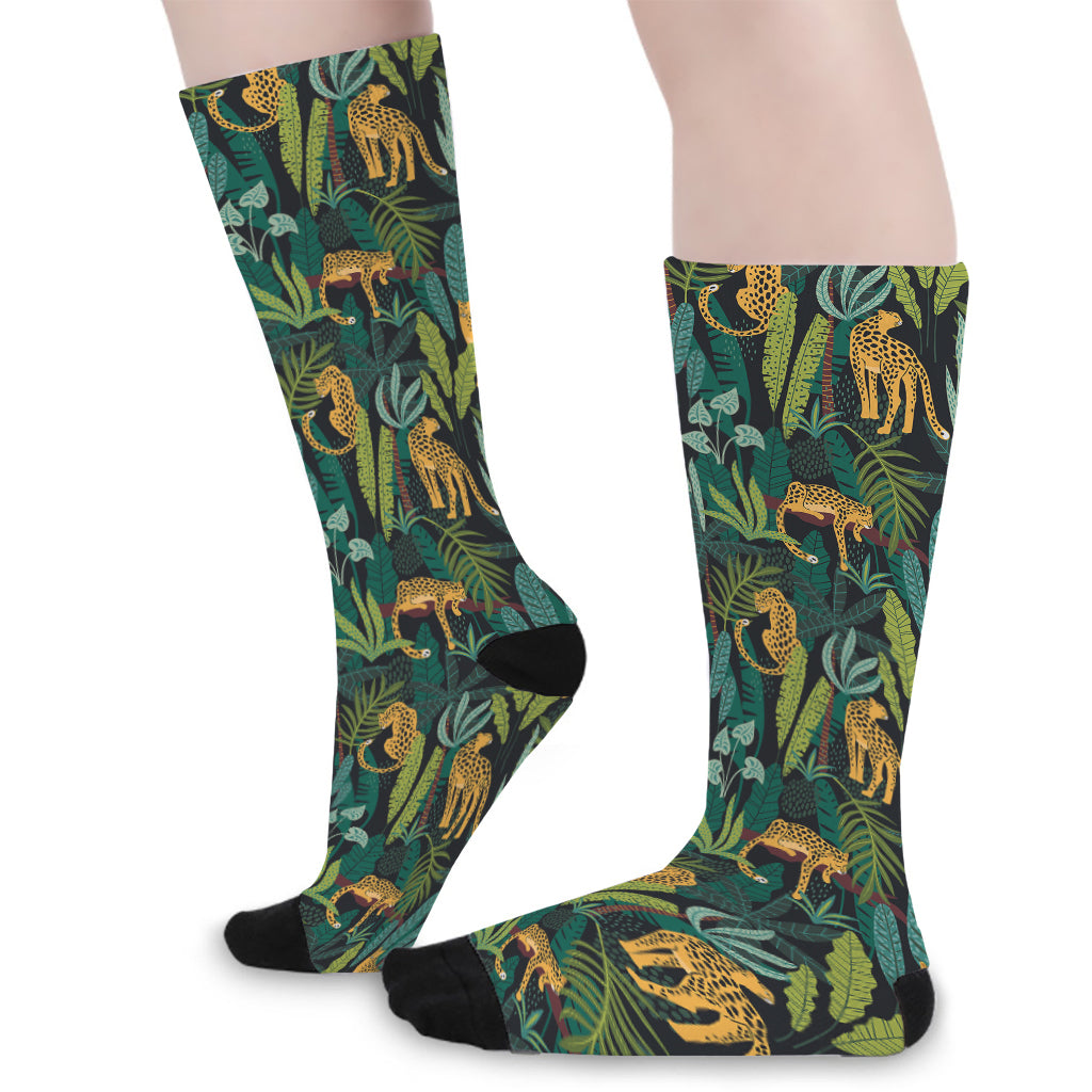 Tropical Jaguar Pattern Print Long Socks