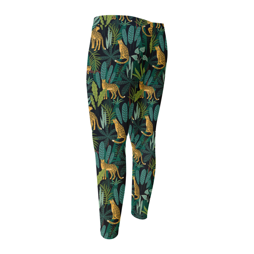 Tropical Jaguar Pattern Print Men's Compression Pants