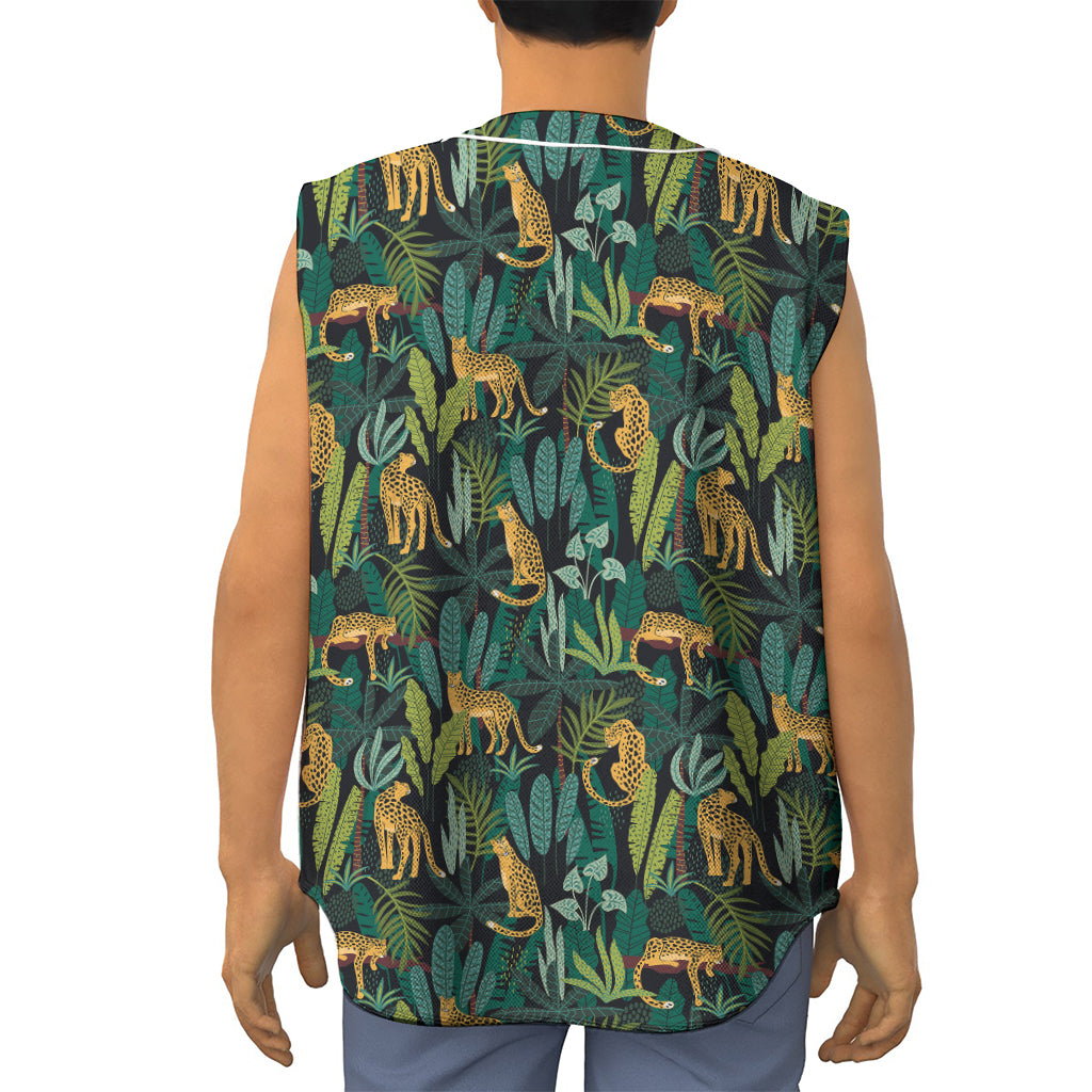 Tropical Jaguar Pattern Print Sleeveless Baseball Jersey
