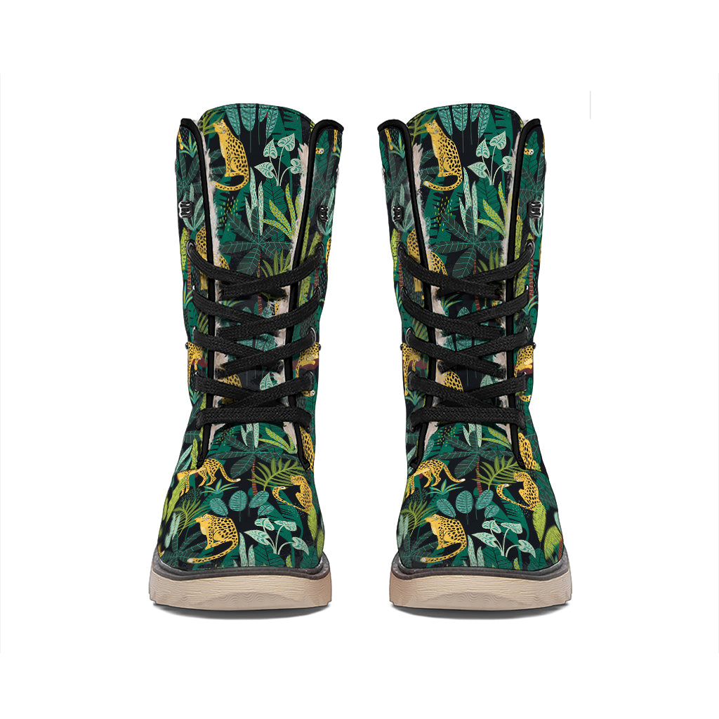 Tropical Jaguar Pattern Print Winter Boots