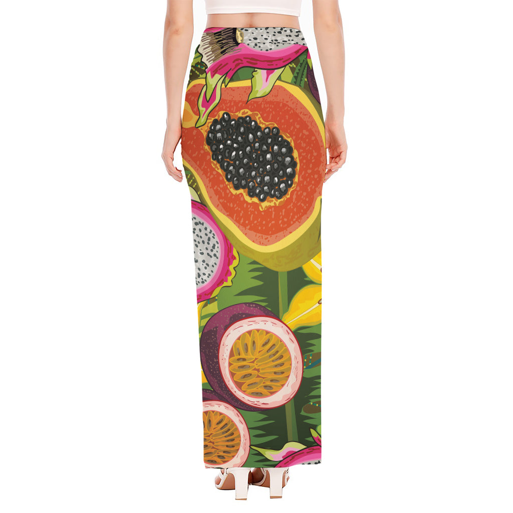 Tropical Jungle Fruits Pattern Print High Slit Maxi Skirt