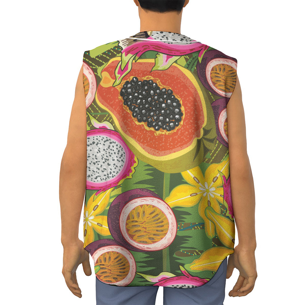 Tropical Jungle Fruits Pattern Print Sleeveless Baseball Jersey