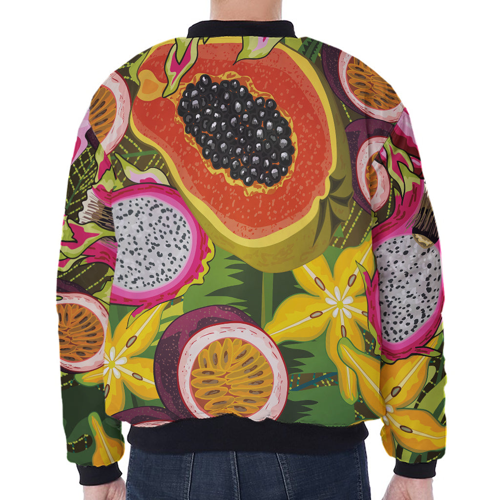 Tropical Jungle Fruits Pattern Print Zip Sleeve Bomber Jacket
