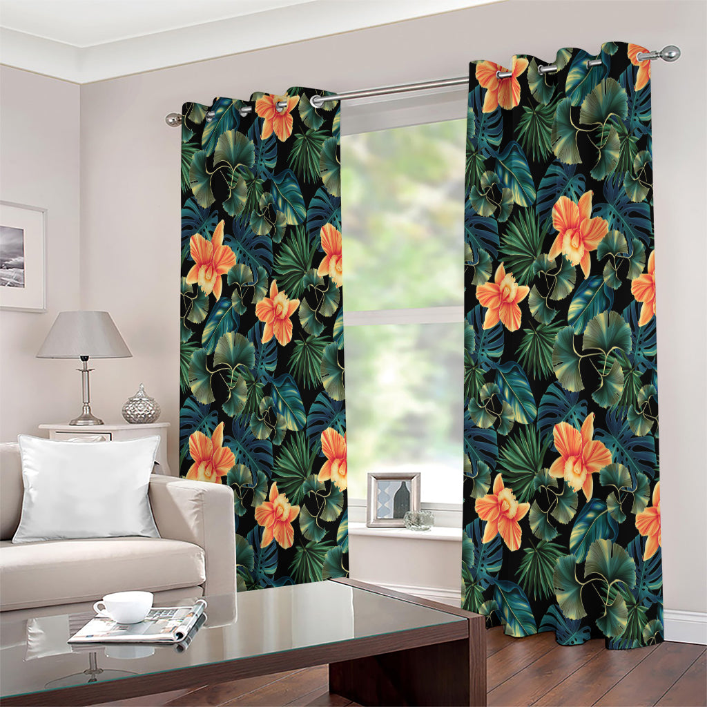 Tropical Leaf And Hawaiian Flower Print Extra Wide Grommet Curtains