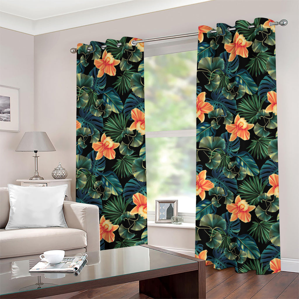 Tropical Leaf And Hawaiian Flower Print Grommet Curtains