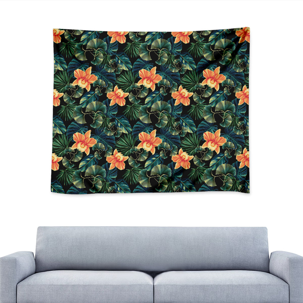 Tropical Leaf And Hawaiian Flower Print Tapestry