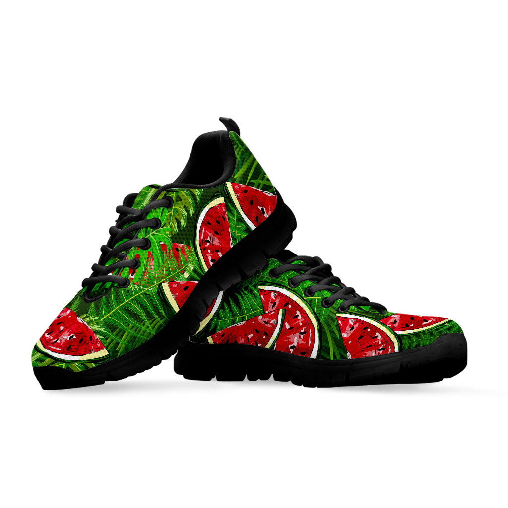 Tropical Leaf Watermelon Pattern Print Black Running Shoes